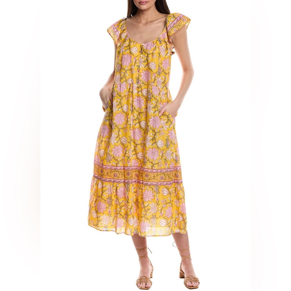 NWT Floral Yellow and Pink Midi Dress by Velvet